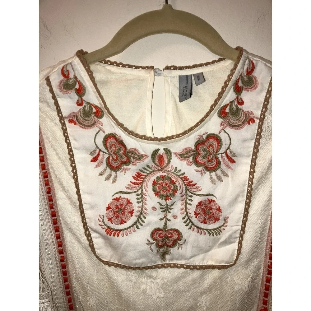 Anthropologie Bl^nk London Blouse Tali Embroidered Floral Lace Sz M Cream Boho